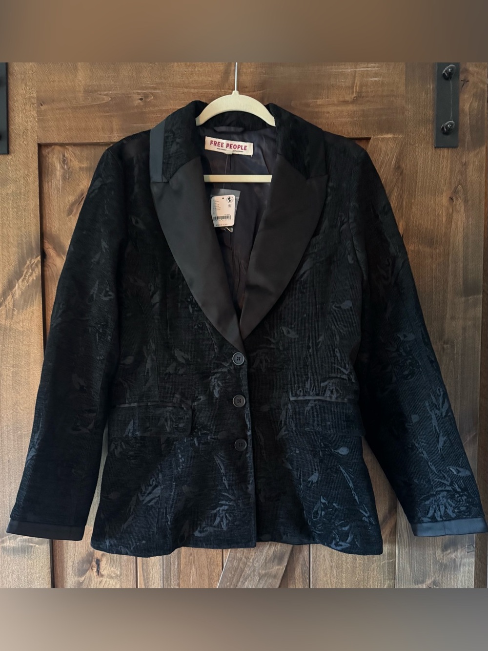 Free People Black Jacquard/Textured Satin-Lapel Blazer - NWT